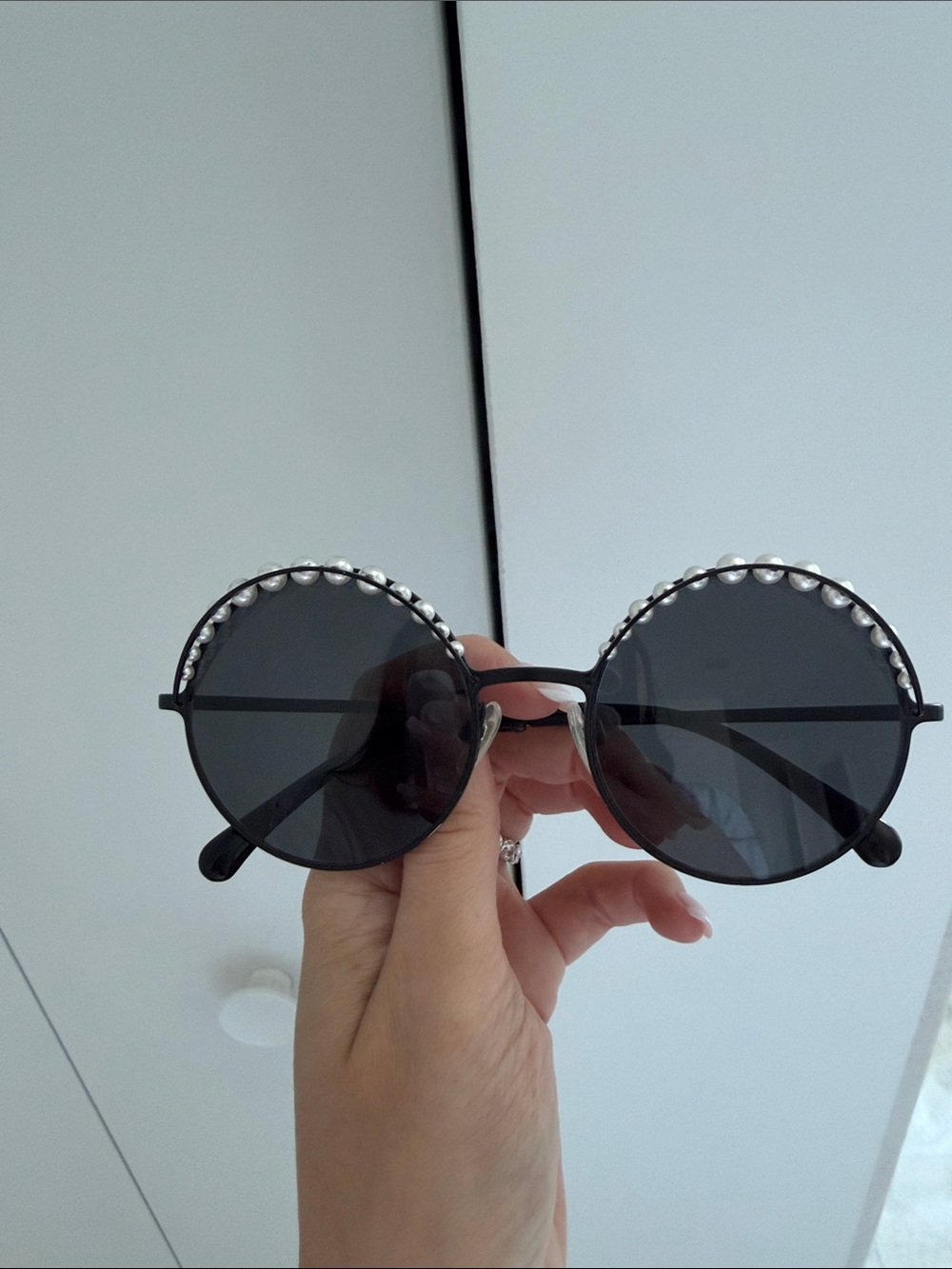 CHANEL Round Sunglasses with Pearl Trim - Women's Accessories